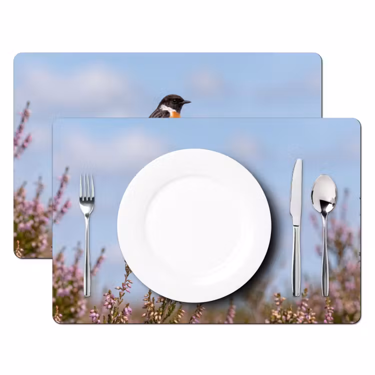 Placemat - 6 stuks - Roodborsttapuit - Heide - Paars - Natuur - Sfeervol — 2