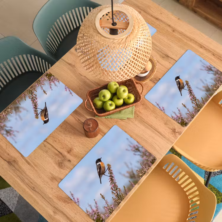Placemat - 6 stuks - Roodborsttapuit - Heide - Paars - Natuur - Sfeervol — 3