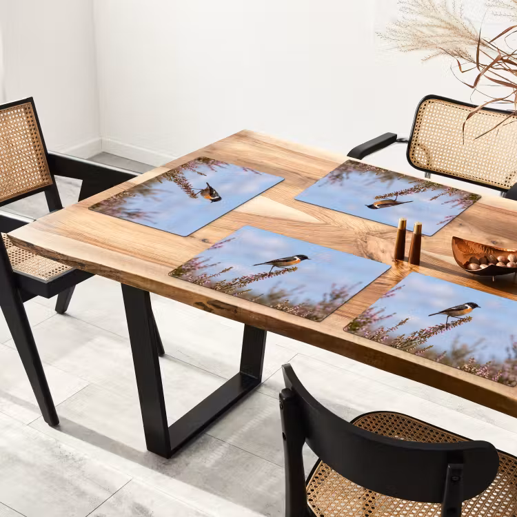 Placemat - 6 stuks - Roodborsttapuit - Heide - Paars - Natuur - Sfeervol — 4