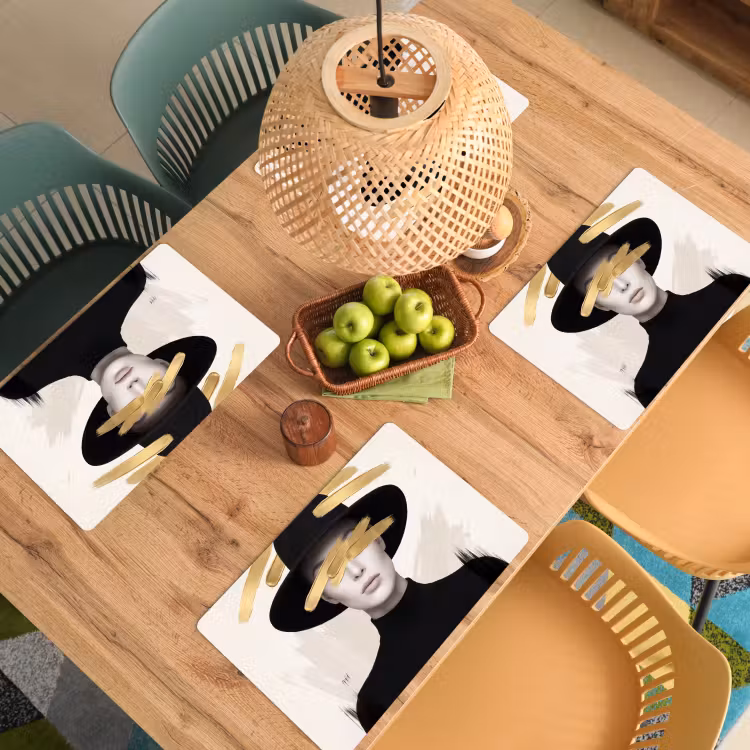 Placemat - 6 stuks - Vrouw - Portret - Modern - Goud - Kunst — 3