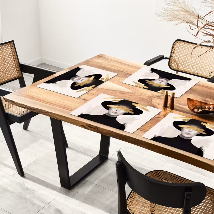 Placemat - 6 stuks - Vrouw - Portret - Modern - Goud - Kunst — 4