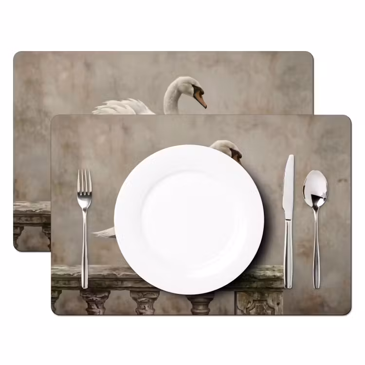 Placemat - 6 stuks - Zwaan - Elegant - Dieren - Wit — 2