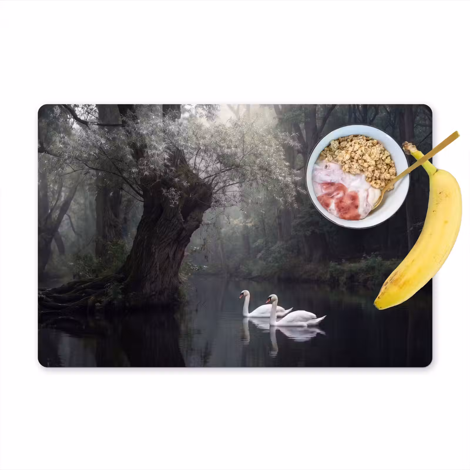 Placemat - 6 stuks - Zwanen - Rivier - Bos — 1