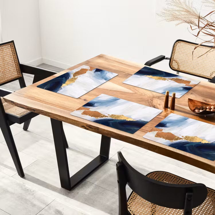 Placemat - 6 stuks - Abstract - Acryl - Blauw - Goud - Elegant — 4