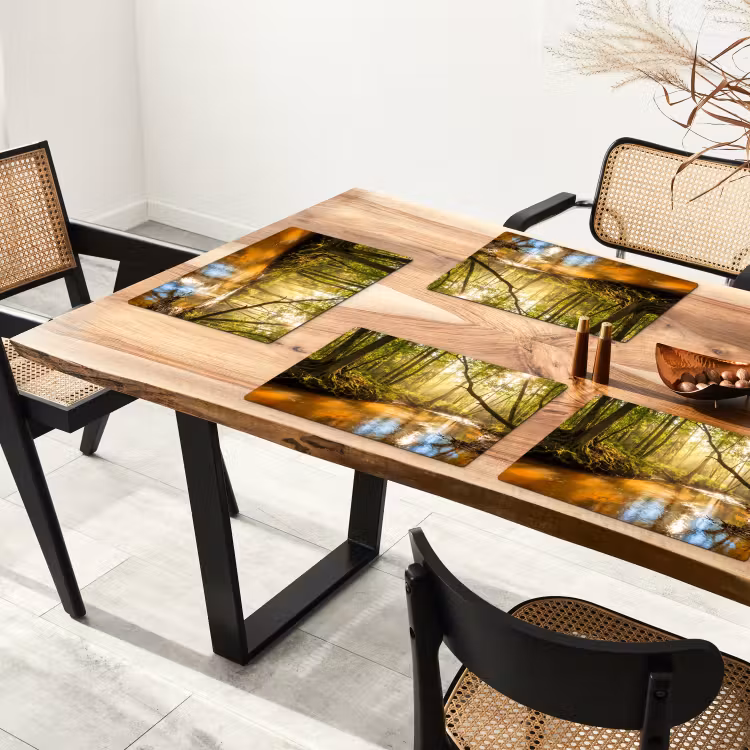 Placemat - 6 stuks - Bos - Beek - Zonlicht - Natuur - Groen — 4