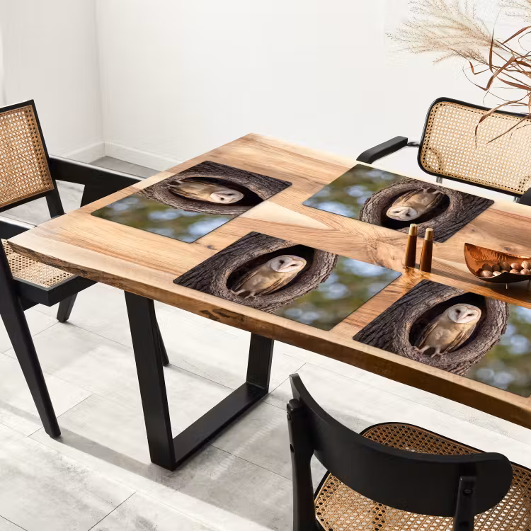 Placemat - 6 stuks - Kerkuil - Boom - Natuur - Bruin — 4