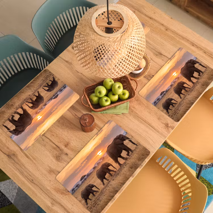 Placemat - 6 stuks - Olifanten - Savanne - Zonsondergang - Afrika - Warm — 3