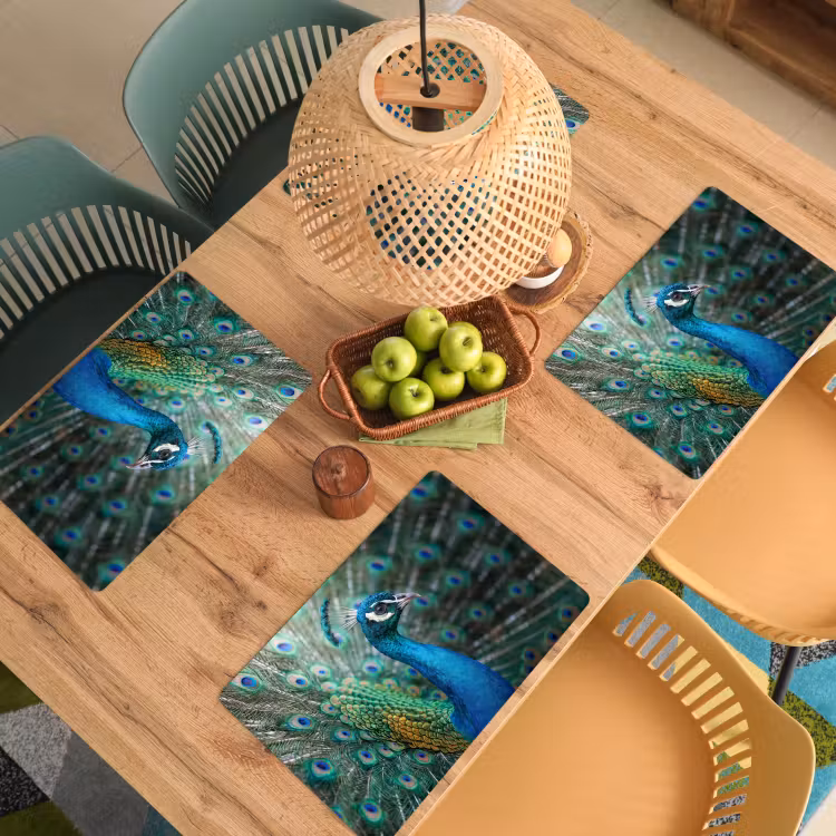 Placemat - 6 stuks - Pauw - Veren - Blauw — 3