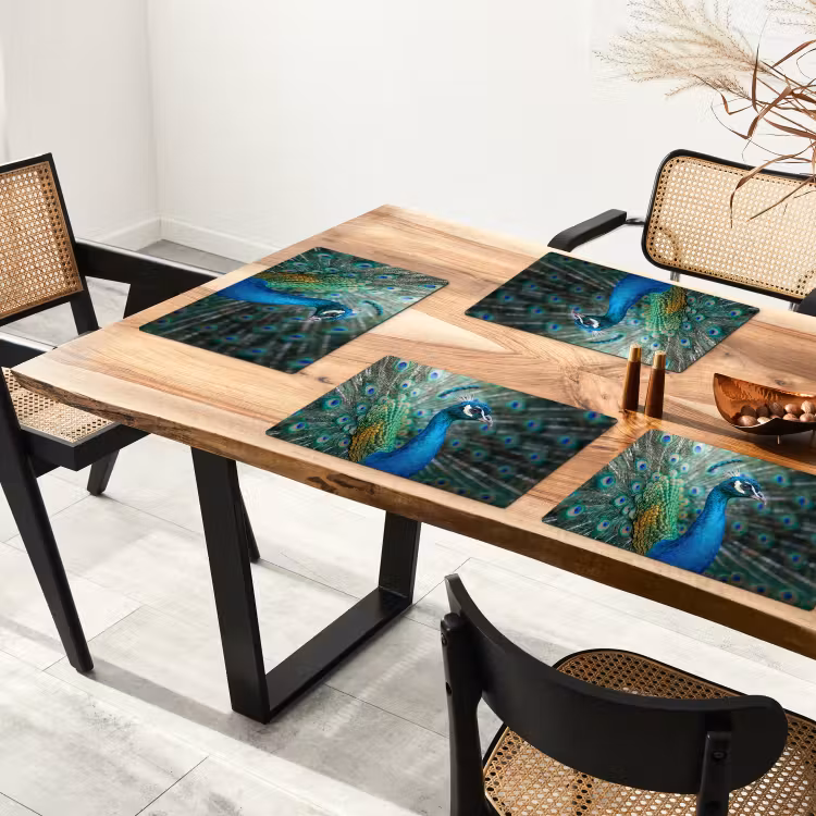 Placemat - 6 stuks - Pauw - Veren - Blauw — 4