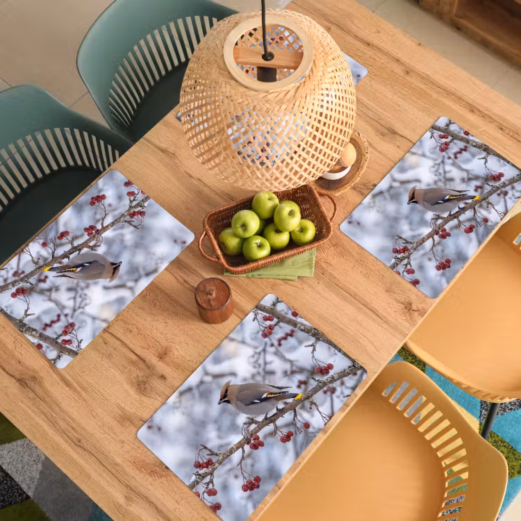 Placemat - 6 stuks - Pestvogel - Bessen - Winter - Natuur — 3