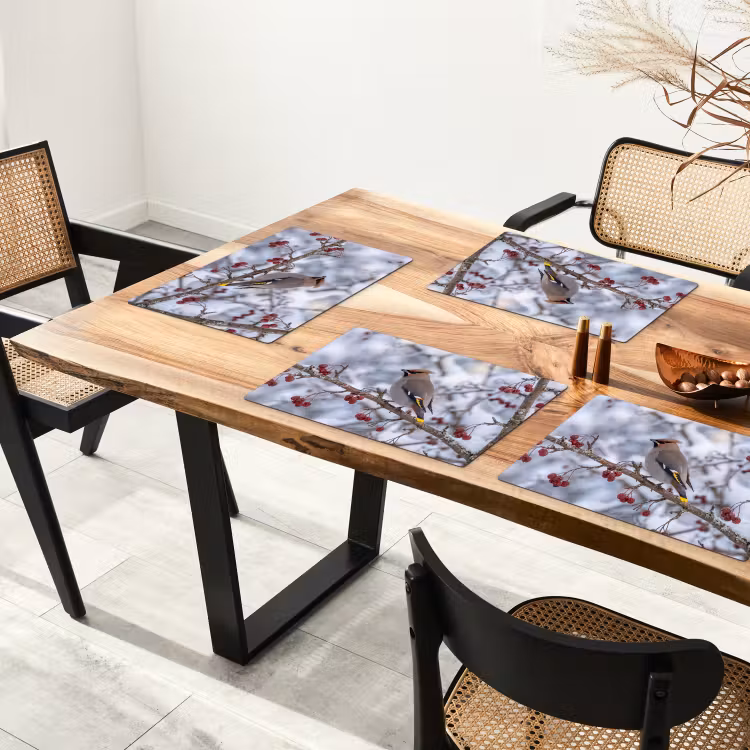 Placemat - 6 stuks - Pestvogel - Bessen - Winter - Natuur — 4