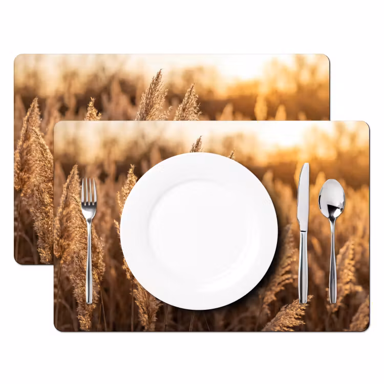 Placemat - 6 stuks - Rietpluimen - Gras - Zonsondergang - Goud - Serene — 2