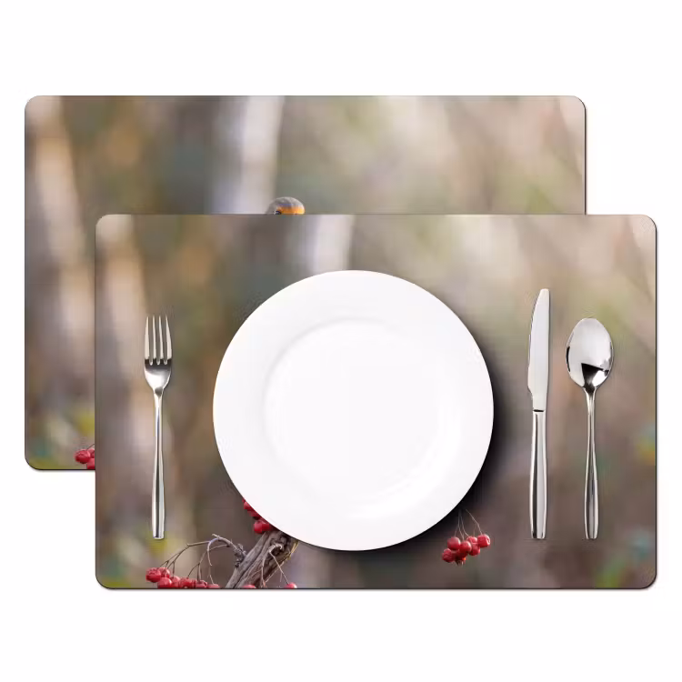 Placemat - 6 stuks - Roodborst - Tak - Bessen - Natuur — 2