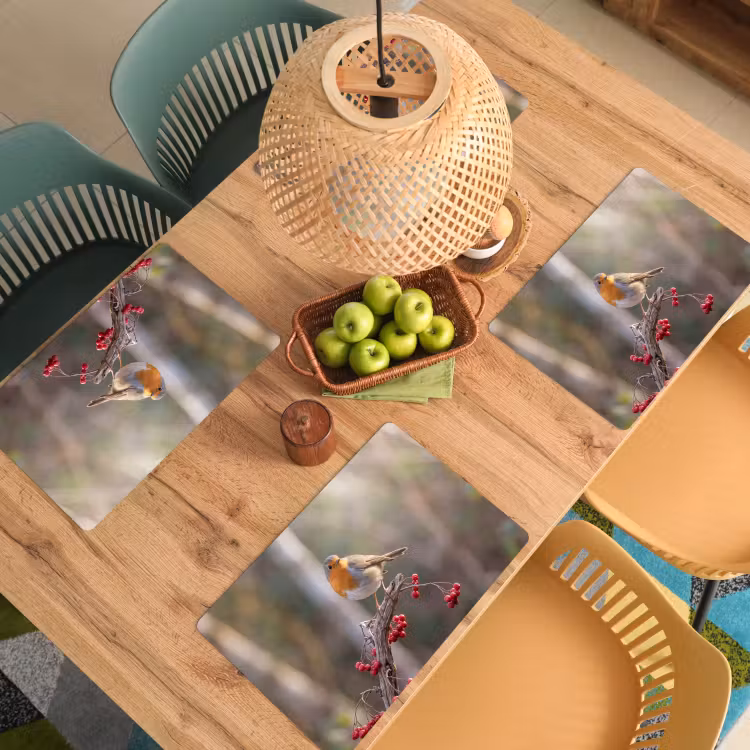 Placemat - 6 stuks - Roodborst - Tak - Bessen - Natuur — 3