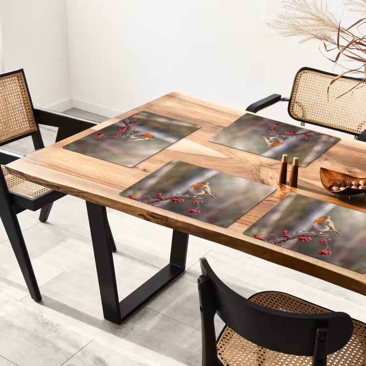 Placemat - 6 stuks - Roodborst - Tak - Bessen - Natuur — 4