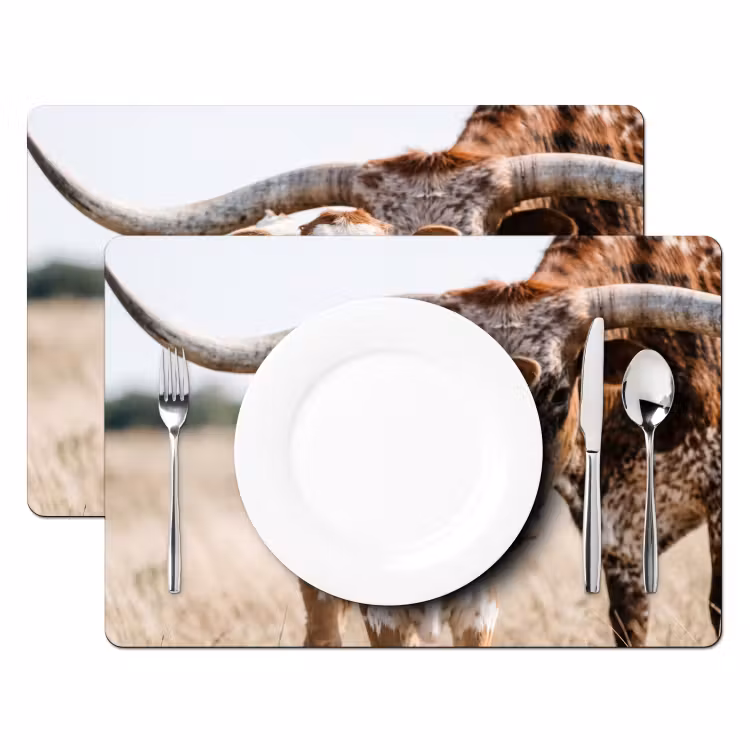 Placemat - 6 stuks - Texas Longhorn - Kalf - Weide - Dieren — 2