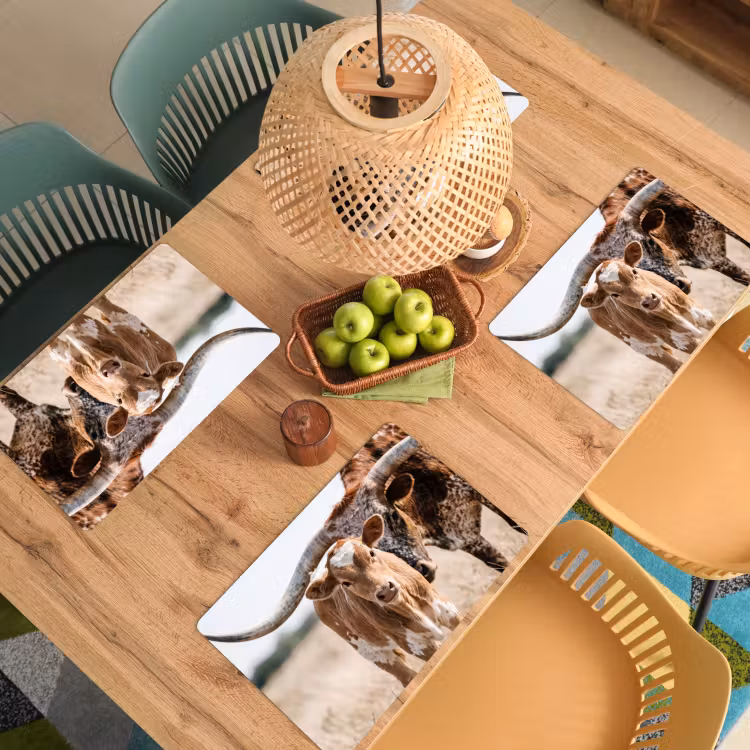 Placemat - 6 stuks - Texas Longhorn - Kalf - Weide - Dieren — 3