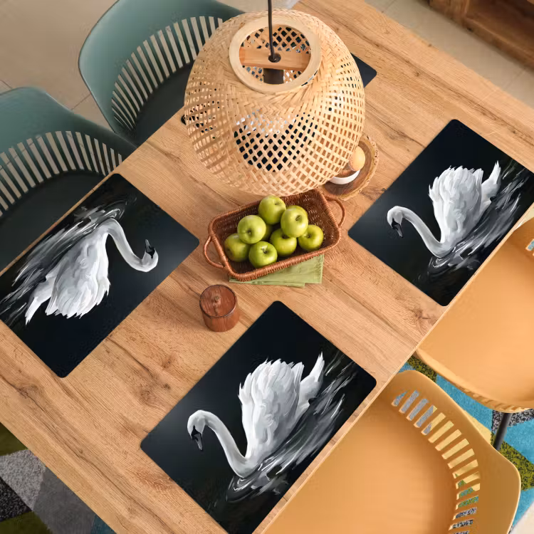 Placemat - 6 stuks - Zwaan - Water - Natuur - Realistisch - Wit — 3
