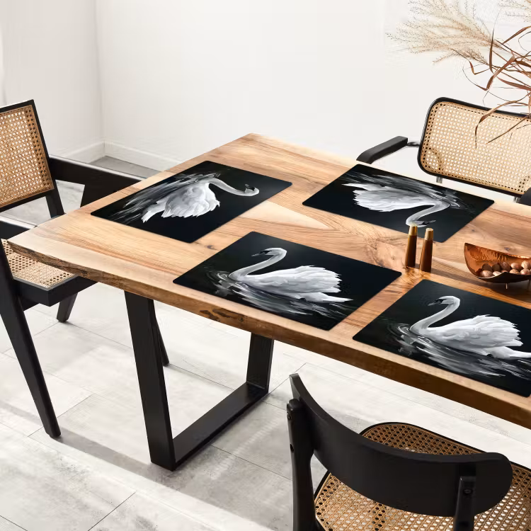 Placemat - 6 stuks - Zwaan - Water - Natuur - Realistisch - Wit — 4