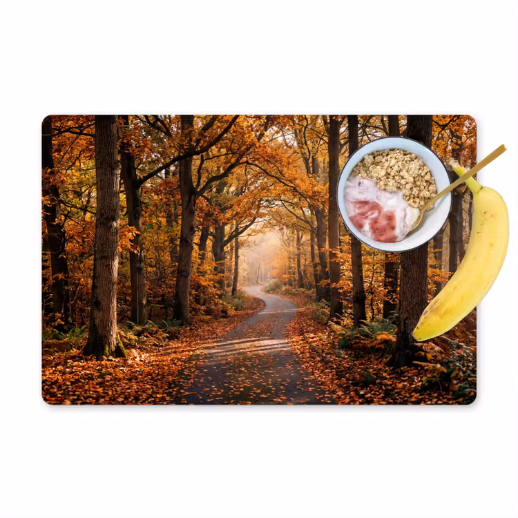 Placemat - 6 stuks - Bospad - Herfstbos - Bladeren - Oranje - Nostalgisch — 1