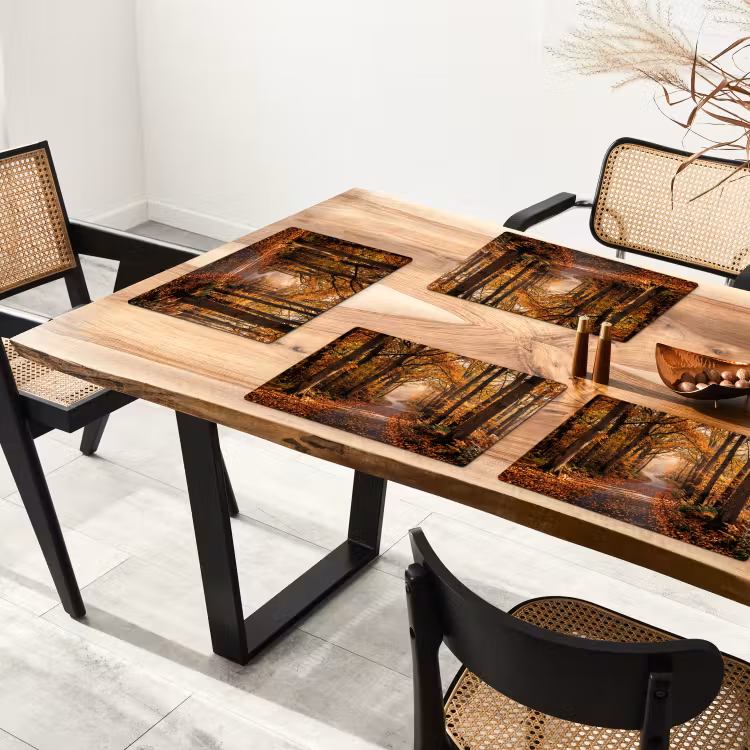 Placemat - 6 stuks - Bospad - Herfstbos - Bladeren - Oranje - Nostalgisch — 4