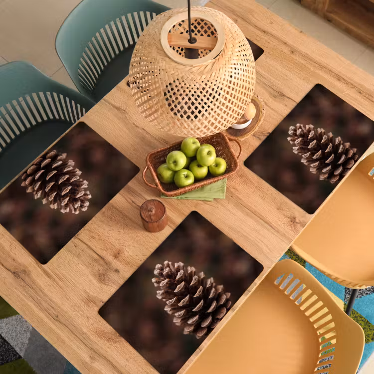 Placemat - 6 stuks - Dennenappel - Bos - Herfst - Bruin - Sfeervol — 3