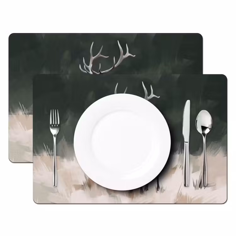 Placemat - 6 stuks - Edelhert - Gewei - Schildering - Rustiek — 2