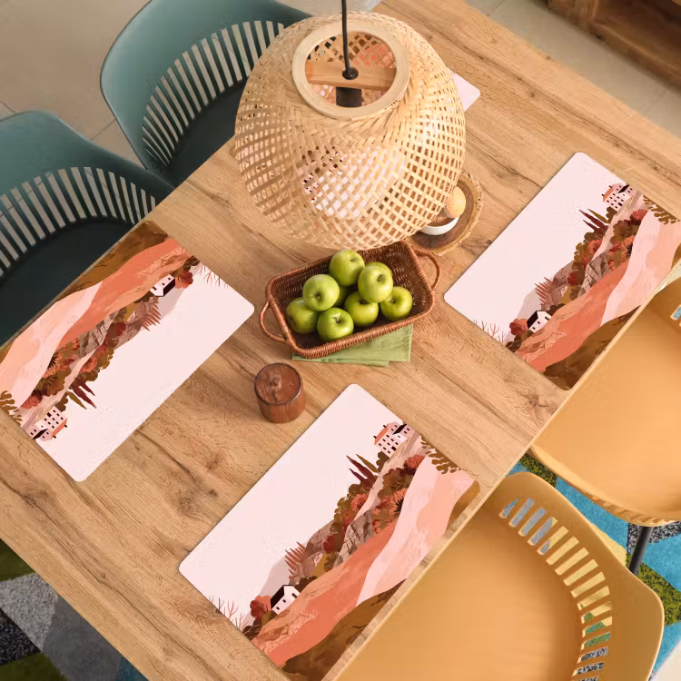 Placemat - 6 stuks - Heuvellandschap - Grafisch - Terracotta — 3
