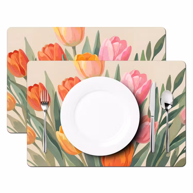 Placemat - 6 stuks - Tulpen - Abstract - Kleurrijk — 2