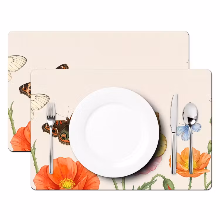 Placemat - 6 stuks - Vlinders - Klaprozen - Illustratie - Kleurrijk — 2