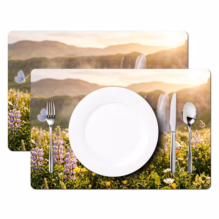 Placemat - 6 stuks - Vlinders - Waterval - Bloemenveld — 2
