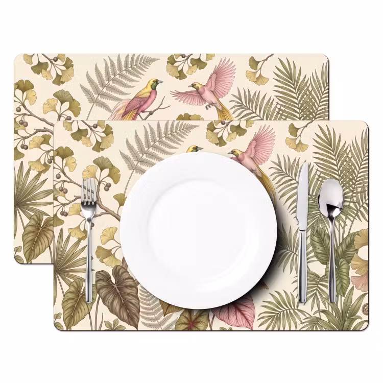 Placemat - 6 stuks - Vogels - Tropisch - Botanisch - Roze — 2