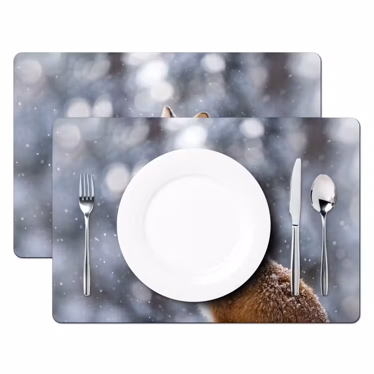 Placemat - 6 stuks - Vos - Sneeuwval - Portret - Winter - Sfeervol — 2