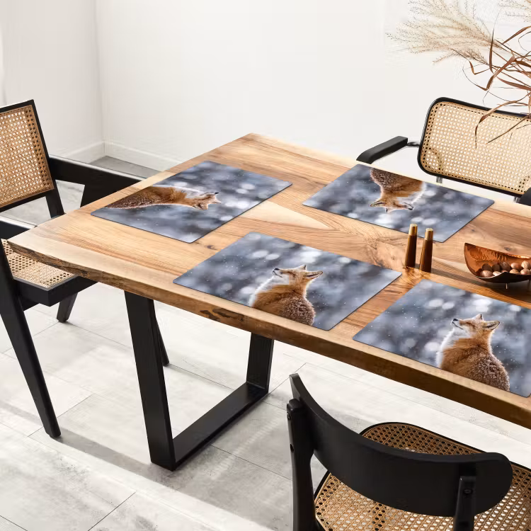 Placemat - 6 stuks - Vos - Sneeuwval - Portret - Winter - Sfeervol — 4