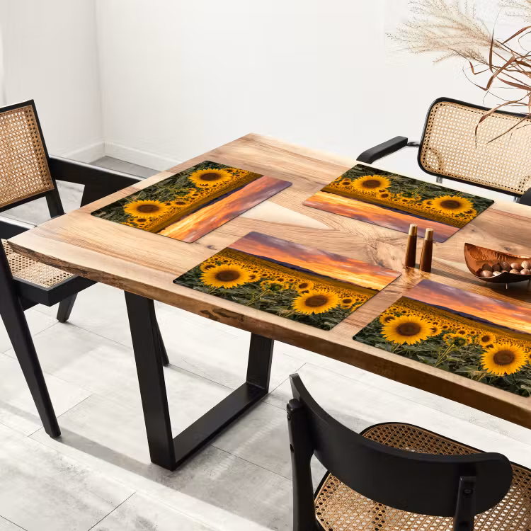 Placemat - 6 stuks - Zonnebloemen - Heuvellandschap - Geel — 4
