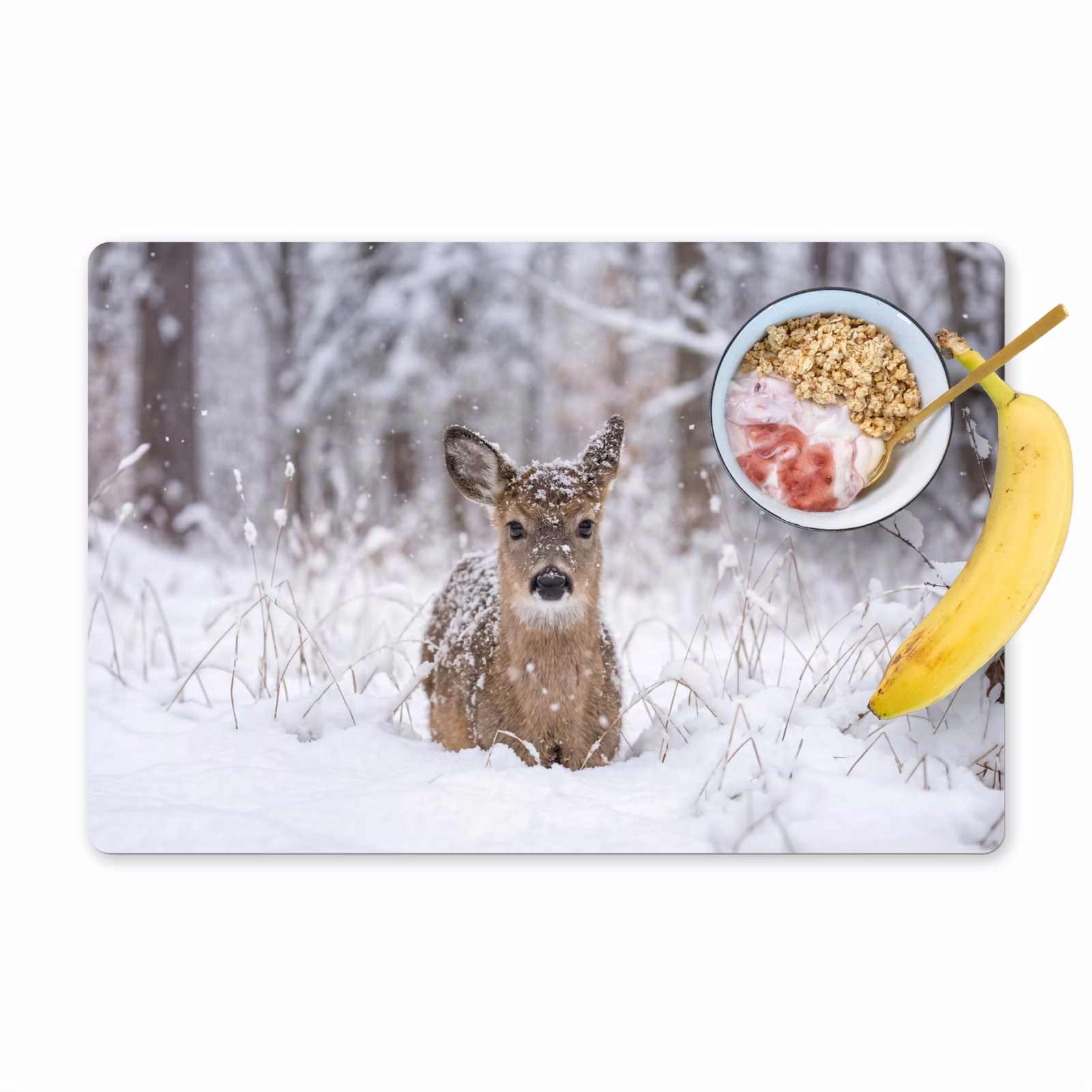Placemat - 6 stuks - Hert - Sneeuw - Bos - Dieren - Vertederend — 1