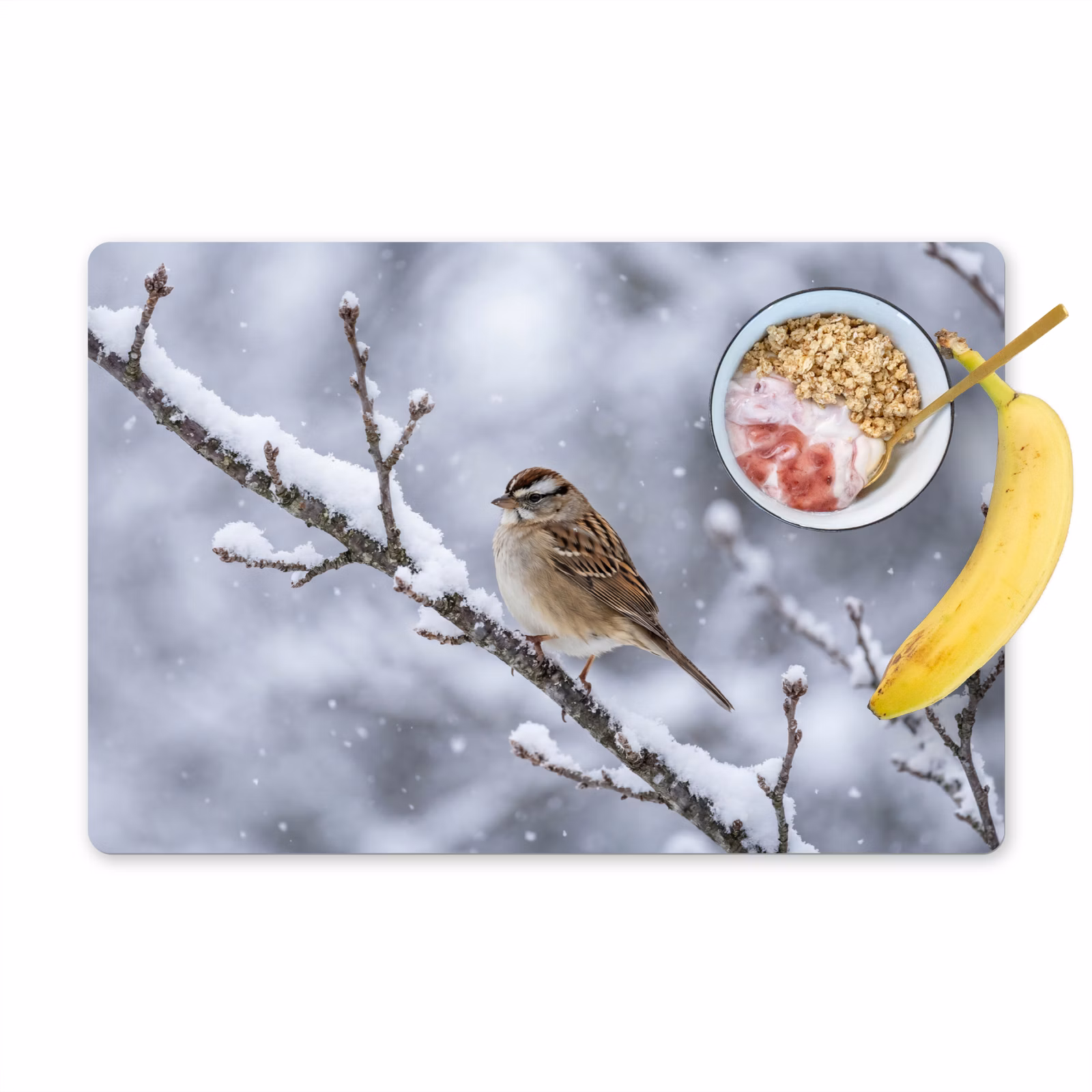 Placemat - 6 stuks - Vogel - Tak - Sneeuw - Winter — 1