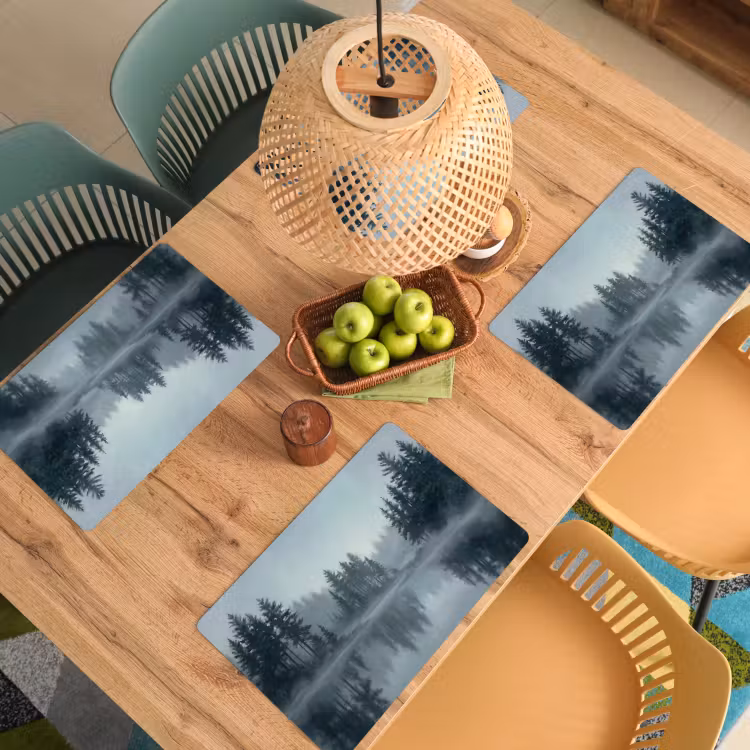 Placemat - 6 stuks - Bos - Meer - Mist - Natuur - Grijs — 3