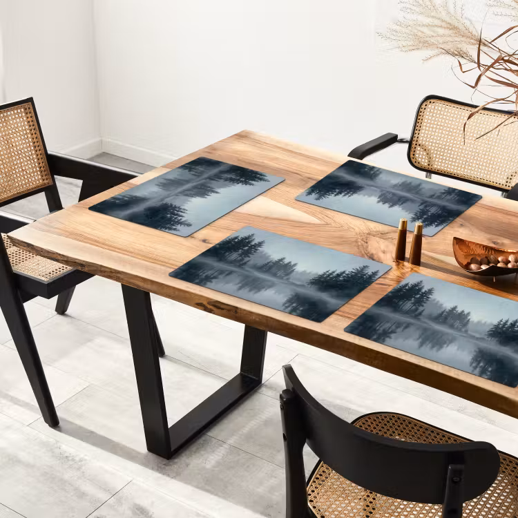 Placemat - 6 stuks - Bos - Meer - Mist - Natuur - Grijs — 4