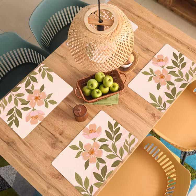 Placemat - 6 stuks - Grafisch - Bloemen - Roze — 3