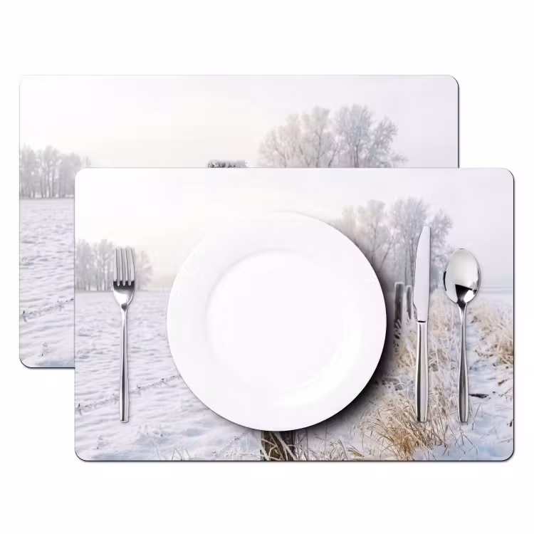 Placemat - 6 stuks - Hek - Sneeuw - Mist - Platteland - Nostalgisch — 2