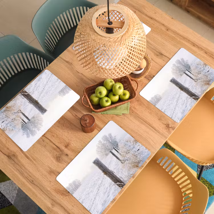 Placemat - 6 stuks - Hek - Sneeuw - Mist - Platteland - Nostalgisch — 3