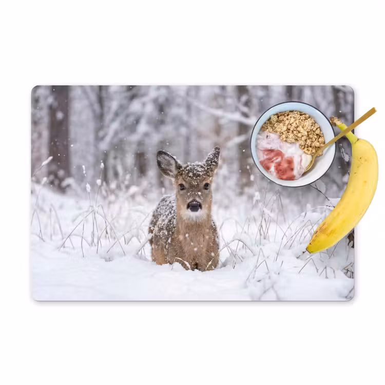 Placemat - 6 stuks - Hert - Sneeuw - Bos - Dieren - Vertederend — 1