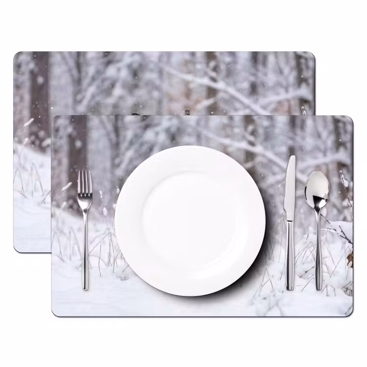 Placemat - 6 stuks - Hert - Sneeuw - Bos - Dieren - Vertederend — 2