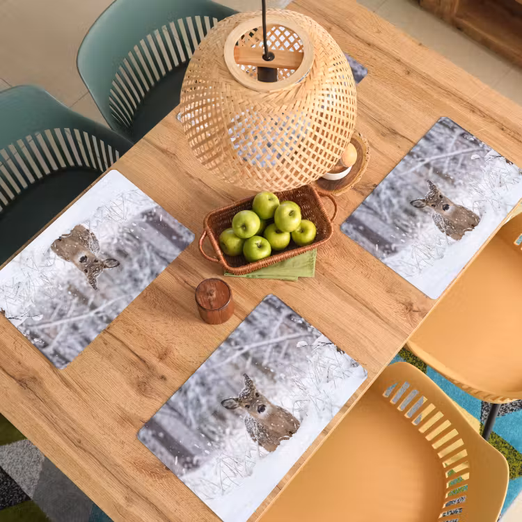 Placemat - 6 stuks - Hert - Sneeuw - Bos - Dieren - Vertederend — 3
