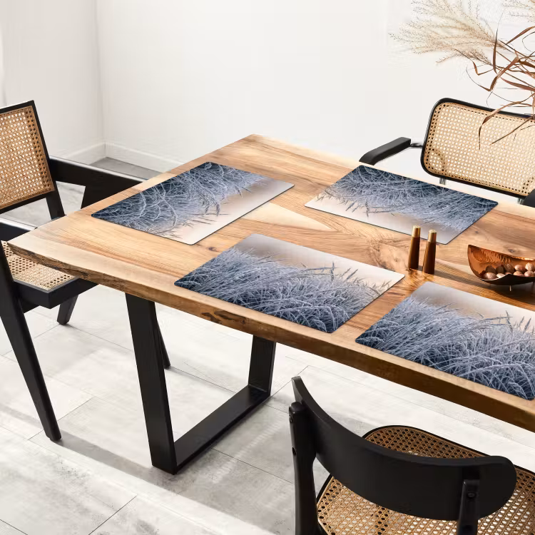 Placemat - 6 stuks - Rijp - Gras - Kristallen - Winter - Minimalistisch — 4