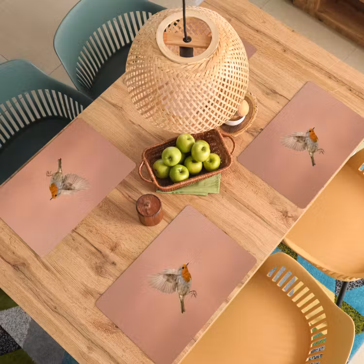 Placemat - 6 stuks - Roodborst - Natuur - Roze — 3