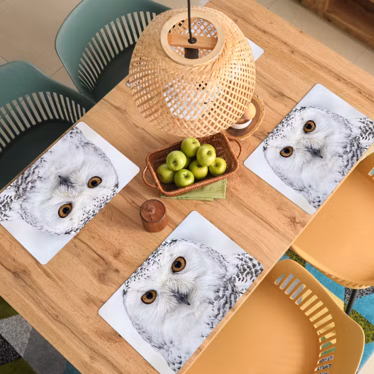 Placemat - 6 stuks - Sneeuwuil - Oog - Wildlife - Wit — 3