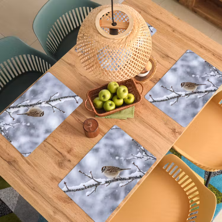 Placemat - 6 stuks - Vogel - Tak - Sneeuw - Winter — 3