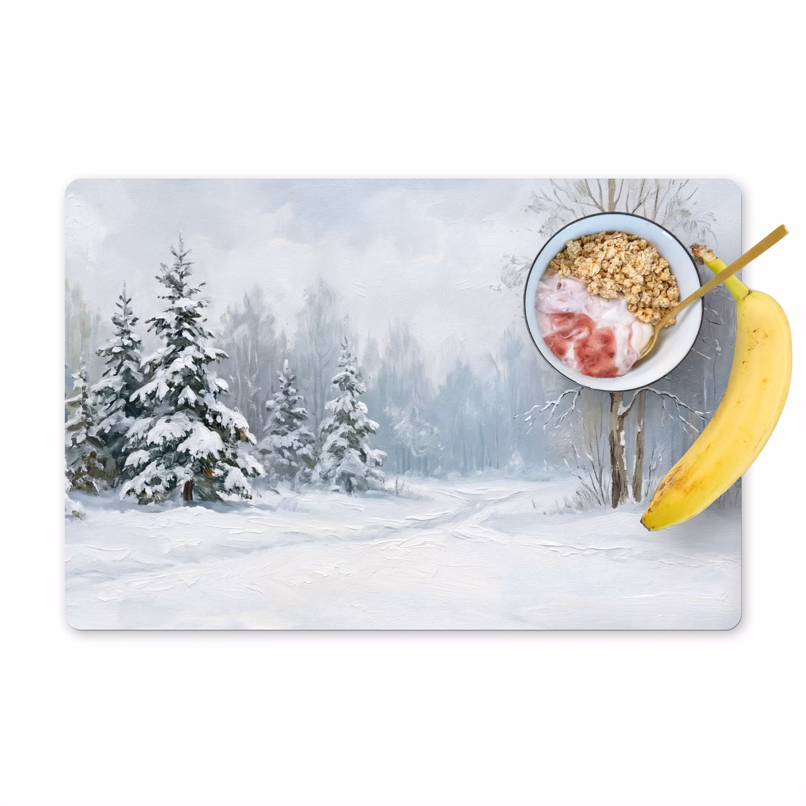Placemat - 6 stuks - Bospad - Dennen - Sneeuw - Winter - Rustgevend — 1